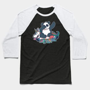 Dabbing Panda Smashing Unicorn Funny Baseball T-Shirt